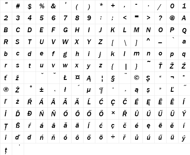 FranklinGotItcTEEMed Italic  glyph index