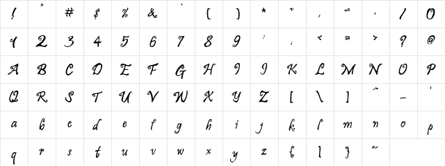 PC Pigtail Regular  glyph index