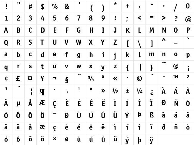 OfficinaSansITC Bold  glyph index