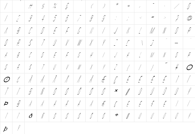 FZ BASIC 27 ITALIC Normal  glyph index