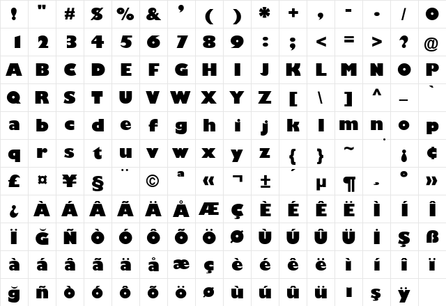 Gilbert Ultra Bold Regular  glyph index