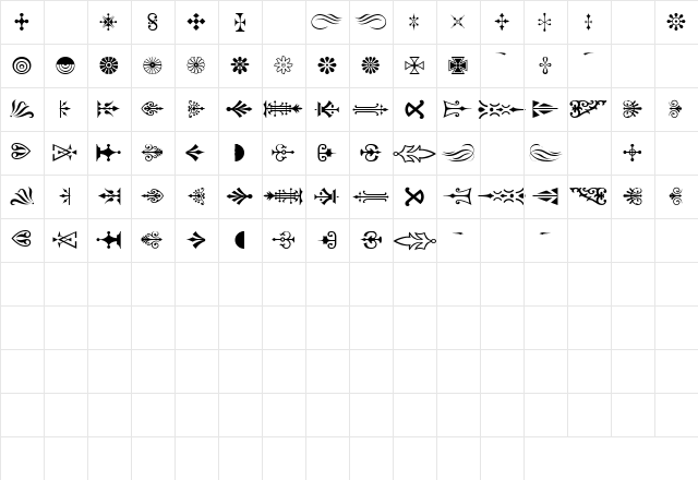PC Ornaments Regular  glyph index