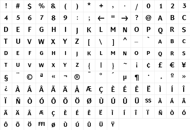MondialPlus Medium Caps Regular  glyph index