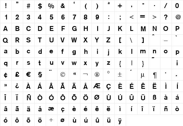 A750-Sans-Medium Regular  glyph index