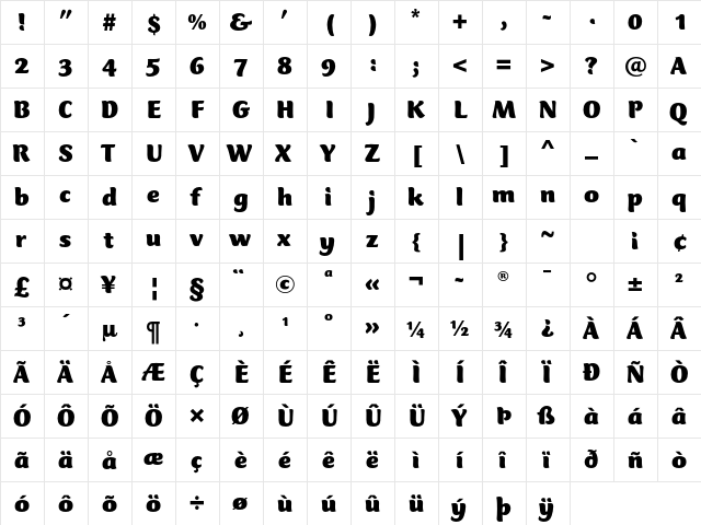 Mercurius CT Std Black  glyph index