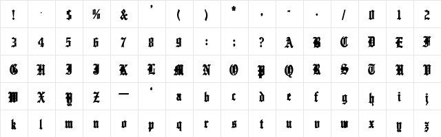 EnglishTowne-Normal Cn Bold Bold  glyph index