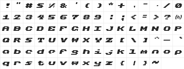 Charmset Regular  glyph index