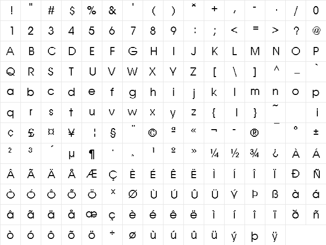 DTCRoughM02 Regular  glyph index