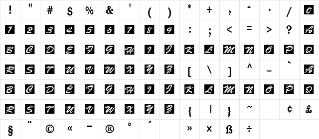 KASnakeNite Regular  glyph index