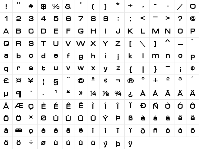 Waukegan LDO Bold  glyph index