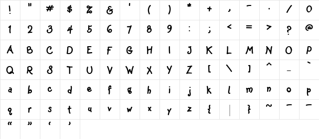 LD Whimsy Regular  glyph index