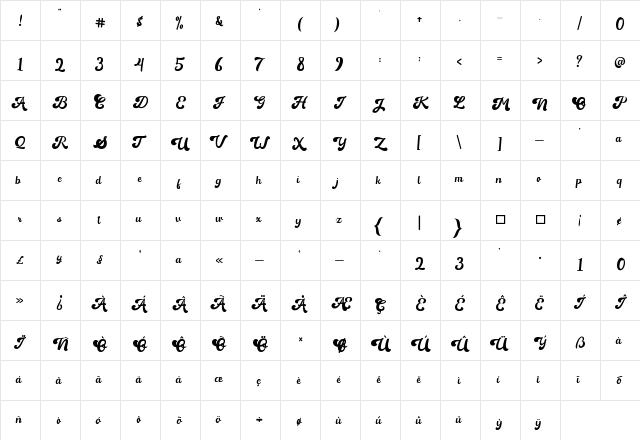 Hamble Regular-demo  glyph index