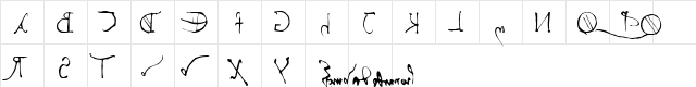 Leonardo's mirrorwriting Regular  glyph index