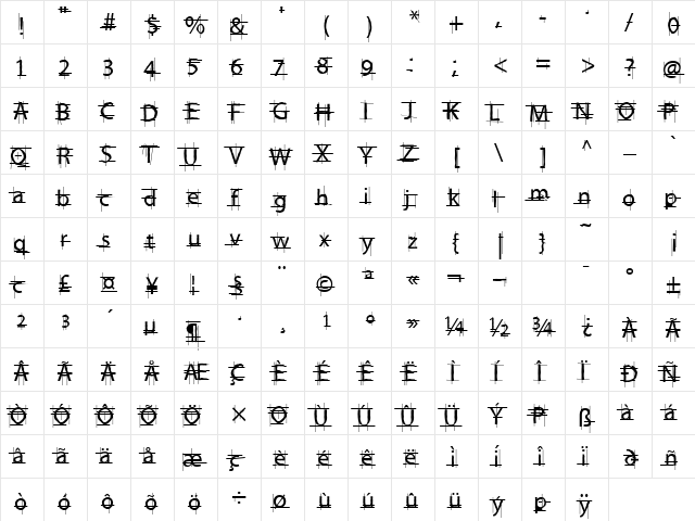 Delineator Regular  glyph index