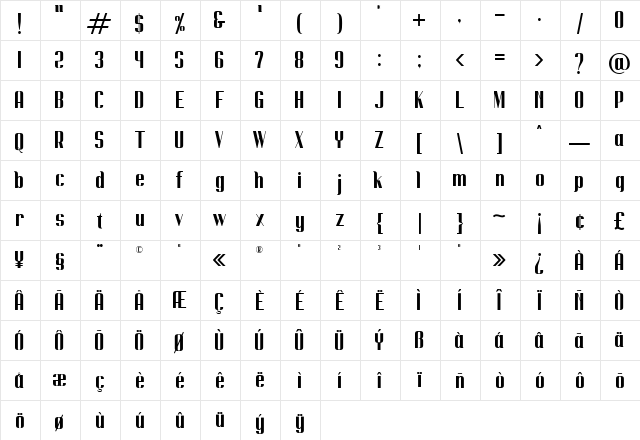 Cempe west Regular  glyph index