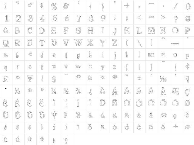 InvacuoBones Regular  glyph index