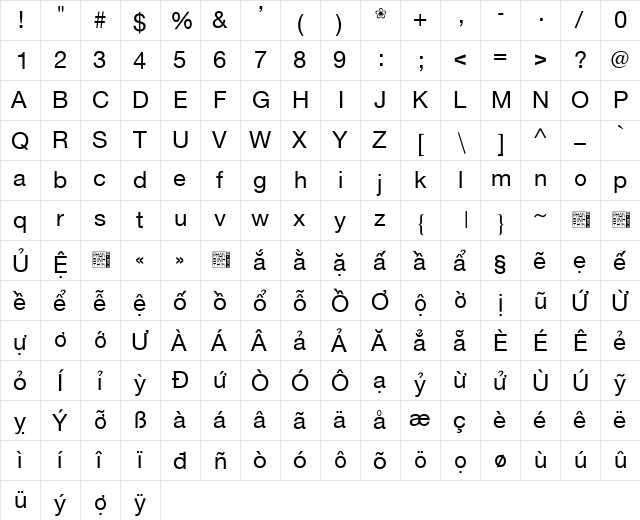 Hai Nhi by Th.Phan Dinh Regular  glyph index