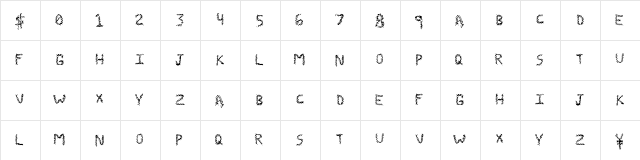 ZombieStitch Regular  glyph index