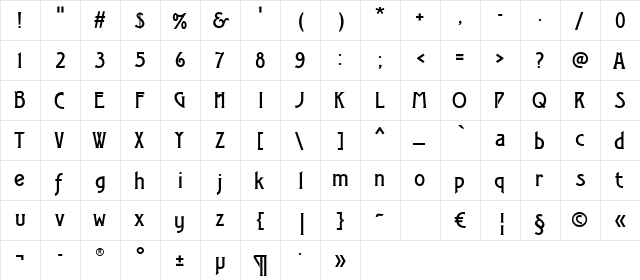 Modernist One Regular  glyph index