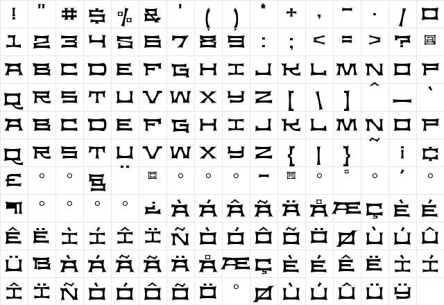 Slickhouse Medium  glyph index