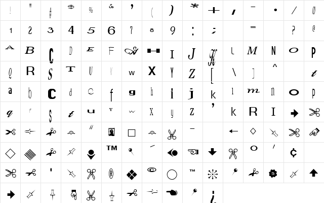 JumbalayaPlain Regular  glyph index