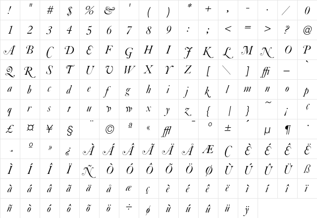 CaslonC437 ItalicSmallCaps  glyph index