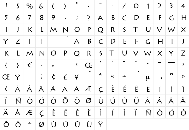 Krypta Regular  glyph index