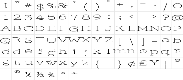 Kingthings Serifique UL Wide Wide  glyph index