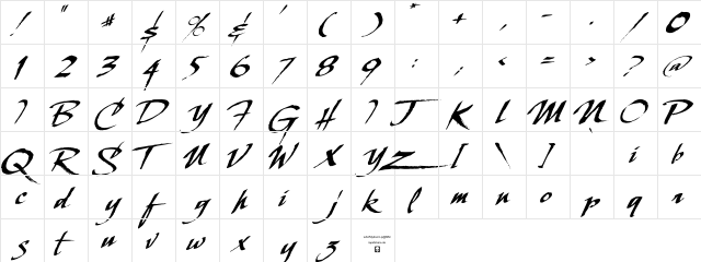 LHF Scriptana Slant Regular  glyph index