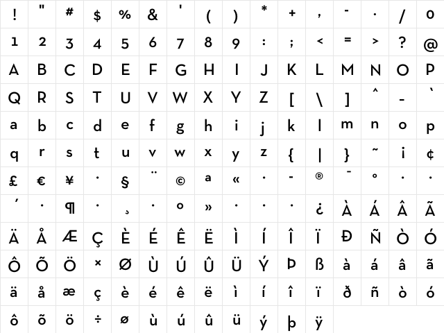 Neutra Text TF Light Demi  glyph index