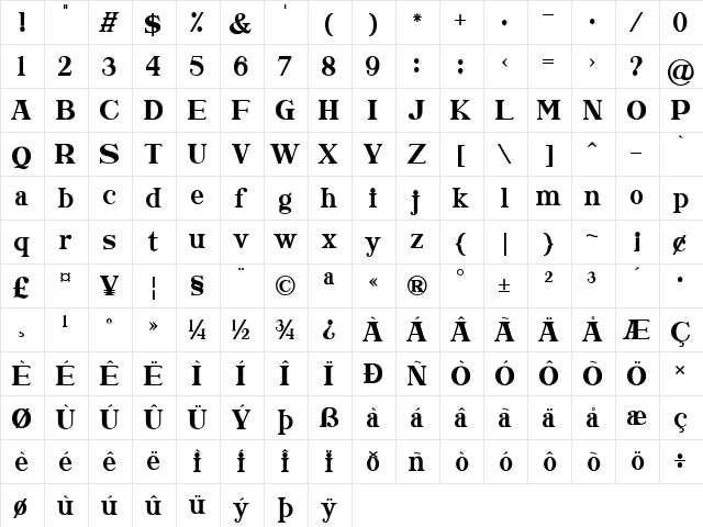 Morning Sunshine Regular  glyph index