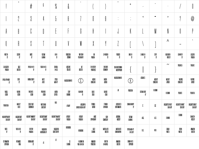 Top Billing Regular  glyph index