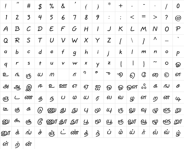 ComicTSC Normal  glyph index