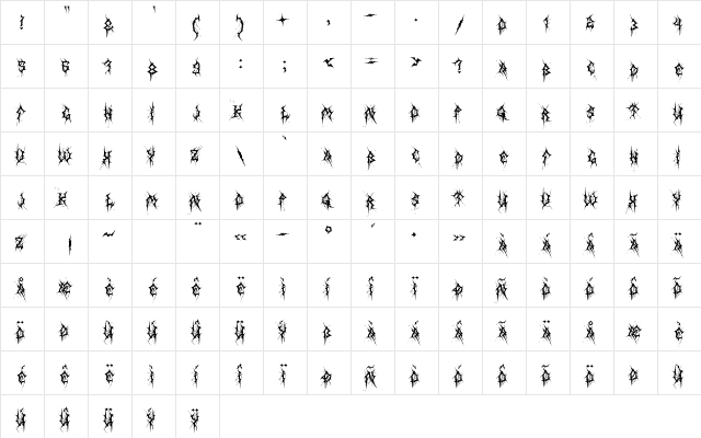 MB Thin Worms Regular  glyph index