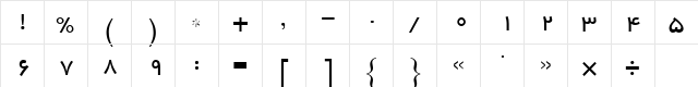 B Yekan Regular  glyph index