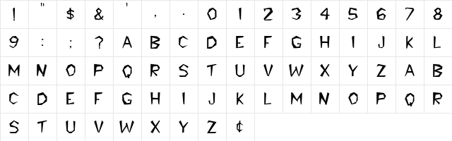 Lackey Normal  glyph index
