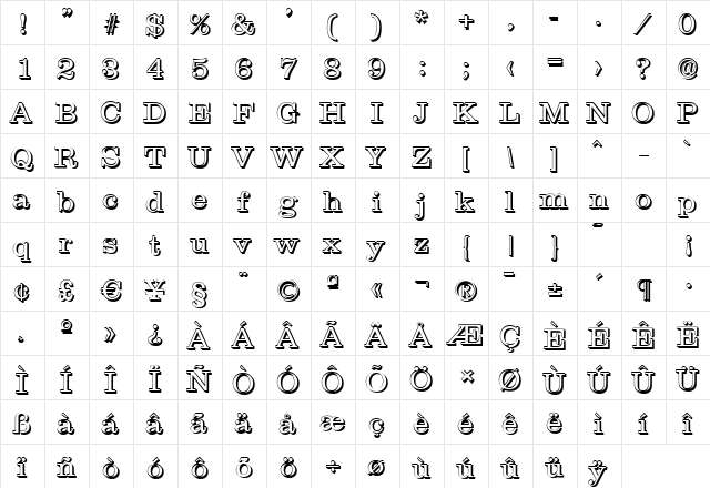 JamesBeckerShadow-Light Regular  glyph index