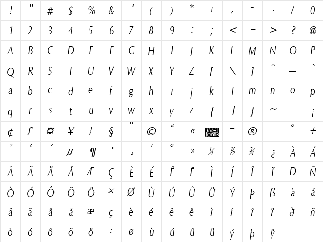 OptaneCompact Italic  glyph index