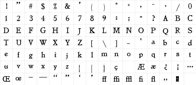 JensonTTFmod2 Regular  glyph index