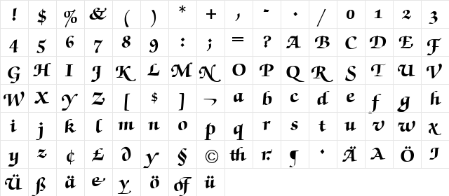 ZapfChancerySwashBQ-Bold Medium  glyph index