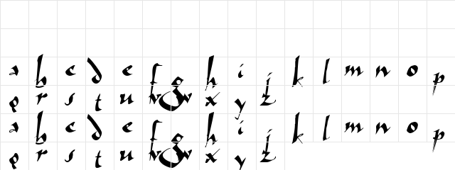 Swordtail Regular  glyph index
