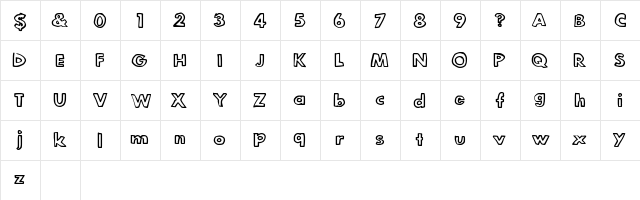 LegitOutline Regular  glyph index