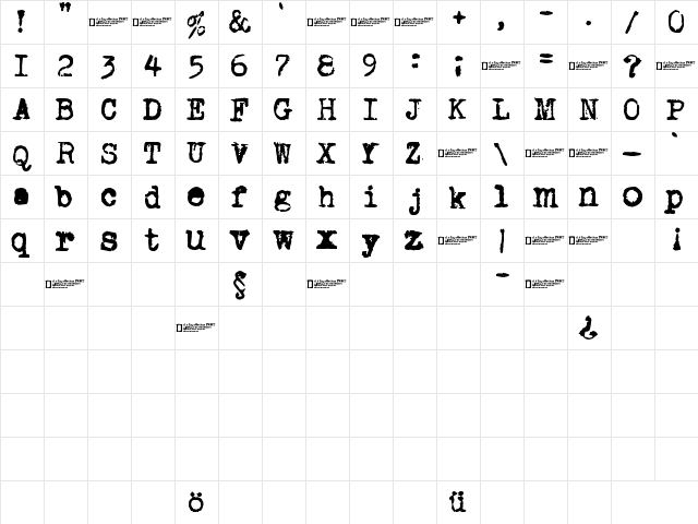 Old typewriter Regular  glyph index