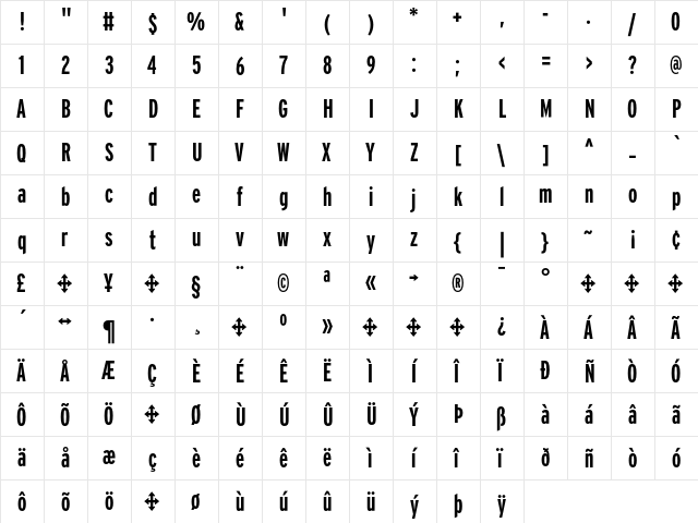 Interstate Bold Comp  glyph index