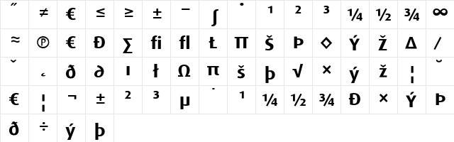 DaxWide Bold  glyph index