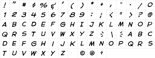 CC Astro City Italic  glyph index