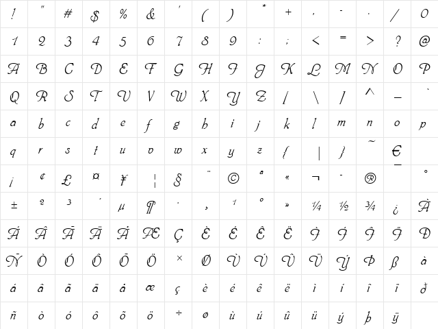 Phyllis Becker Regular  glyph index