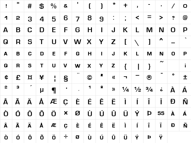 MicroSquareSmc Bold  glyph index