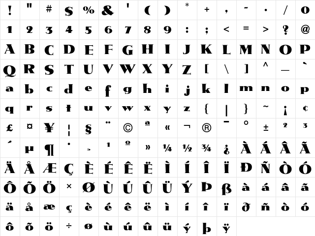 MetropolisICG Medium  glyph index