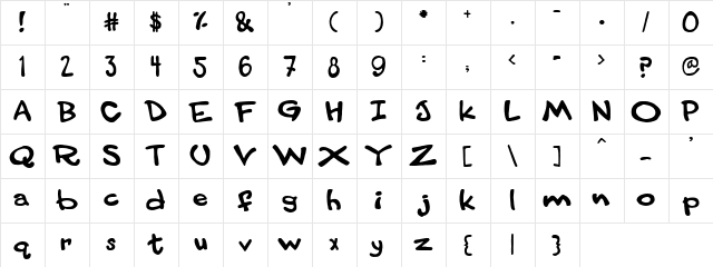 PC Toothpaste Regular  glyph index